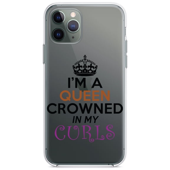 DistinctInk Clear Shockproof Hybrid Case for iPhone 13 Pro MAX (6.7" Screen) - TPU Bumper Acrylic Back Tempered Glass Screen Protector - I'm a Queen Crowned in My Curls