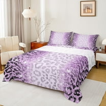 jejeloiu Cheetah Queen Sheet Set,Leopard Purple Sequin,Breathable Decor For Kids,4-Piece