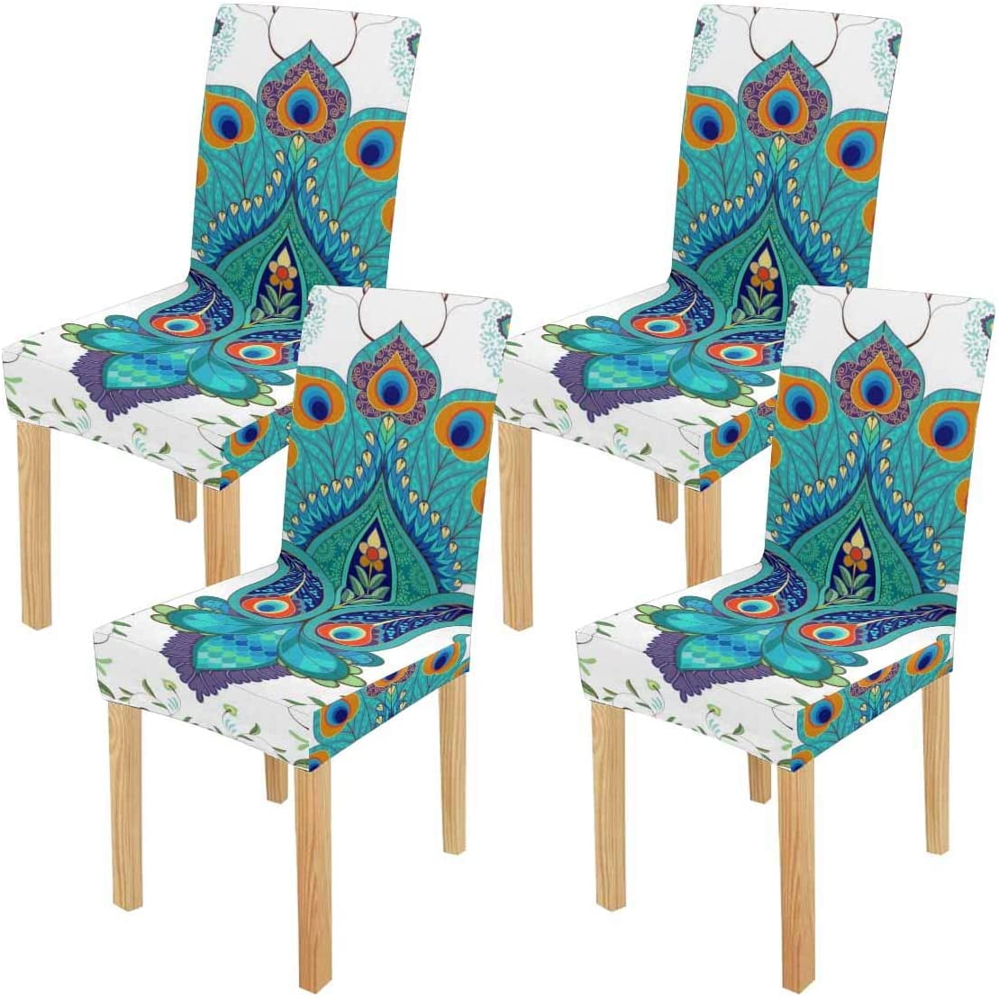 FMSHPON Paisley Flowers with Peacock Feathers Stretch Chair Cover