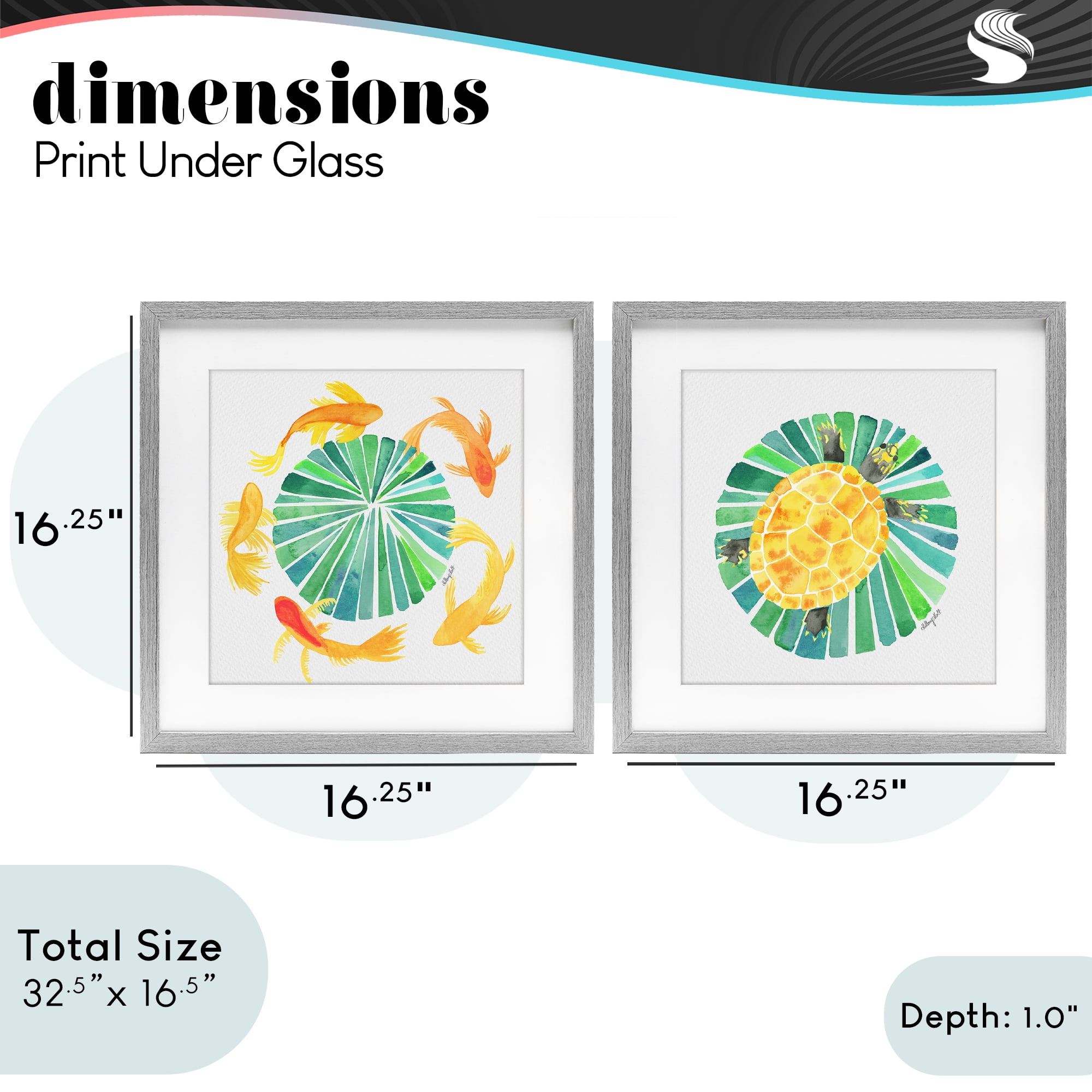 Stupell Industries Orbital Aquatic Creatures 2 Piece Gray Framed Print Under Glass Set, design by Hillary Holt