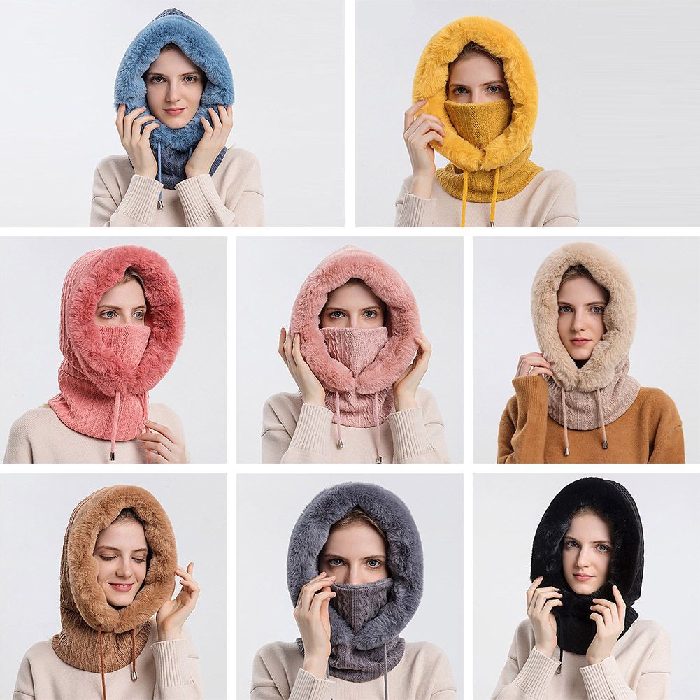 Lovebay Winter Hats for Women, Warm Hooded Head Scarf Wrap Knitted Faux ...