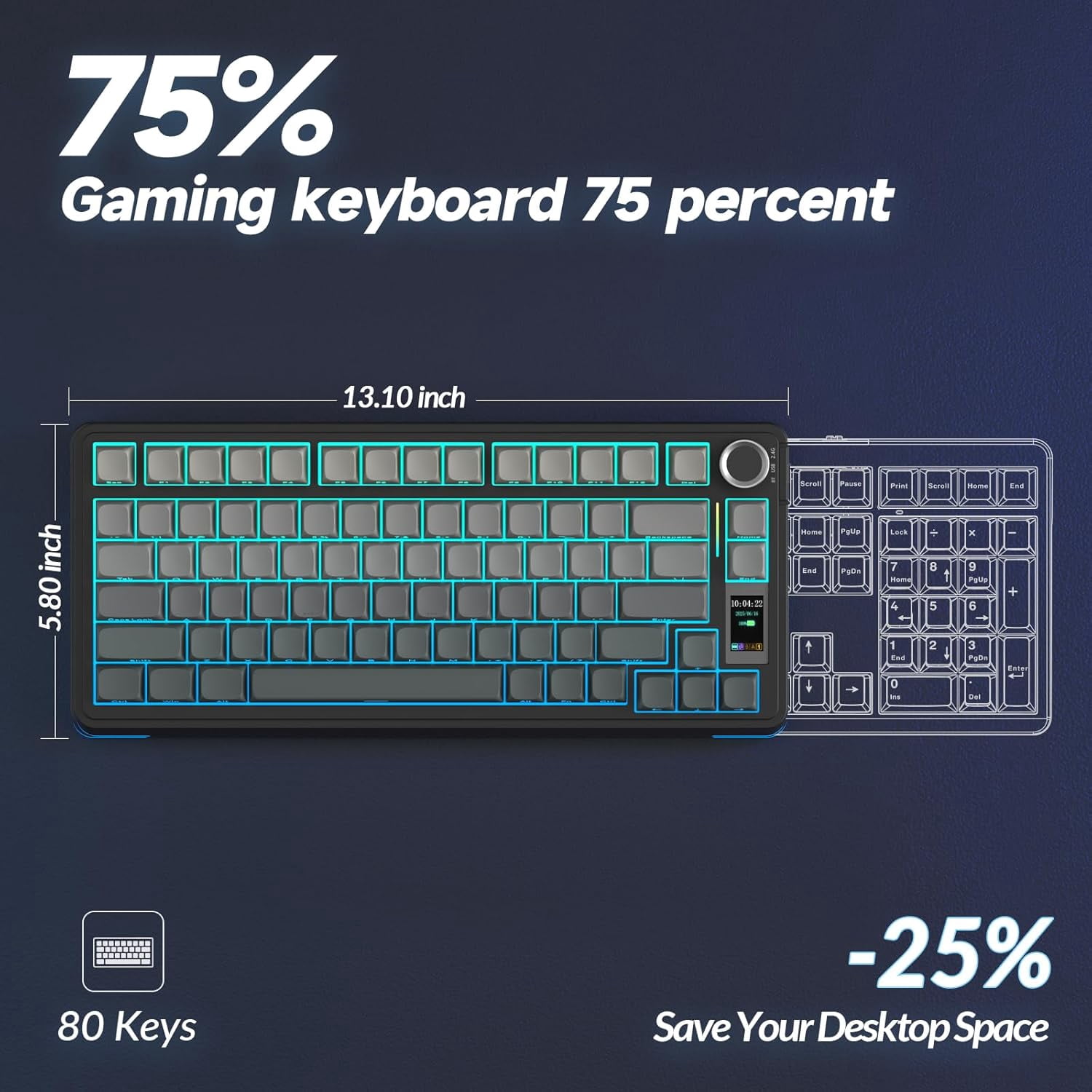 Restored AULA S75 PRO Wireless Mechanical Keyboard with Screen&Knob, Tri-Mode Hot Swappable Gaming Keyboard 75%, Pre-lubed Switches, RGB Backlit, Side Printed PBT Keycaps, Computer Keyboards