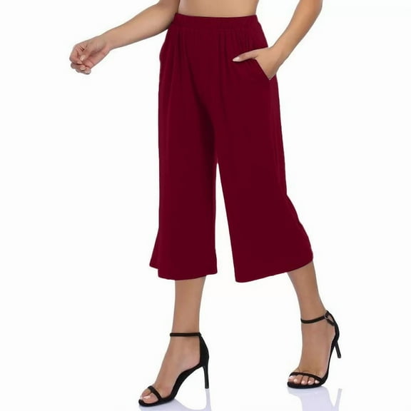 BILIKEYU 2025 Womens Pants Loose High Waisted Wide Leg 3/4 Pants Casual Trousers with Pockets, Business Casual Pants for Women, Womens Dress Pants, Womens Office Attire