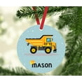 thumbnail image 2 of Koyal Wholesale Personalized  Metal Christmas Ornament, Yellow Construction Truck Dump Truck, 1-Pack, 2 of 3