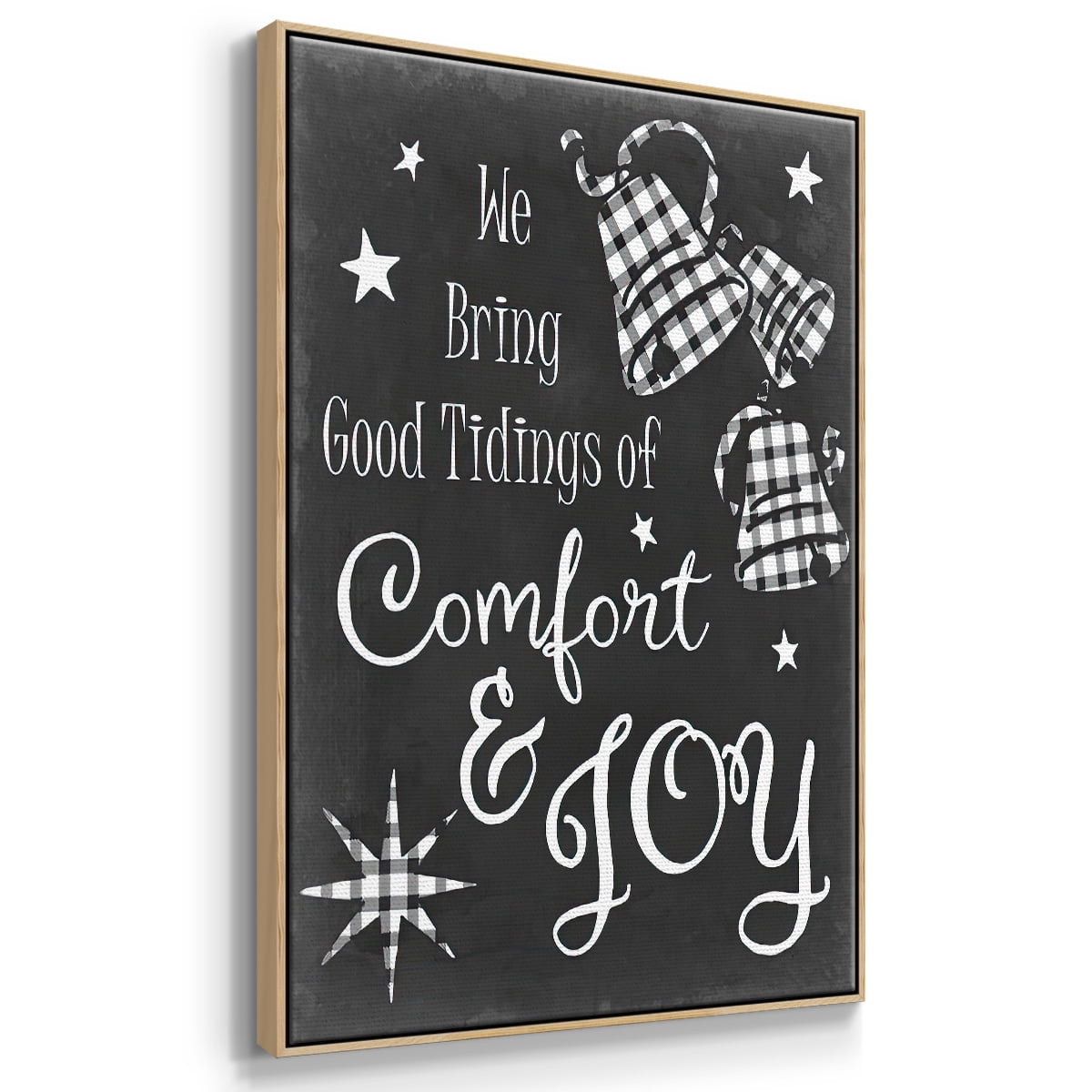Comfort and Joy - Framed Gallery Wrapped Holiday Canvas - 27 x 41 - Natural Wood Frame