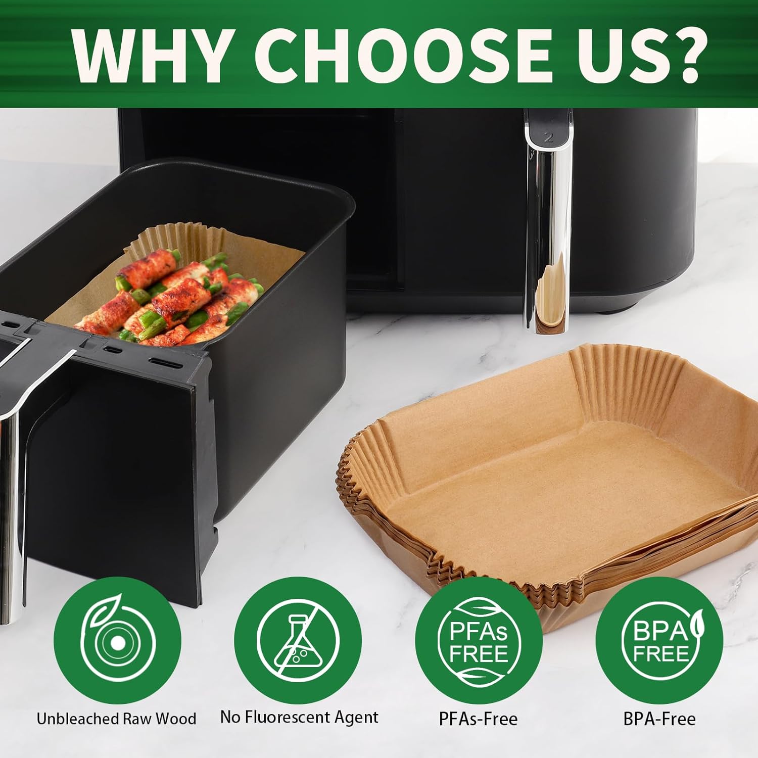 Air Fryer Liners Disposable Compatible with Ninja DZ071 Foodi 7-QT/Instant 9 QT DualZone FlexBasket Air Fryer, 150 Pcs Unbleached Parchment Paper, Accessories for Ninja Foodi Air Fryer