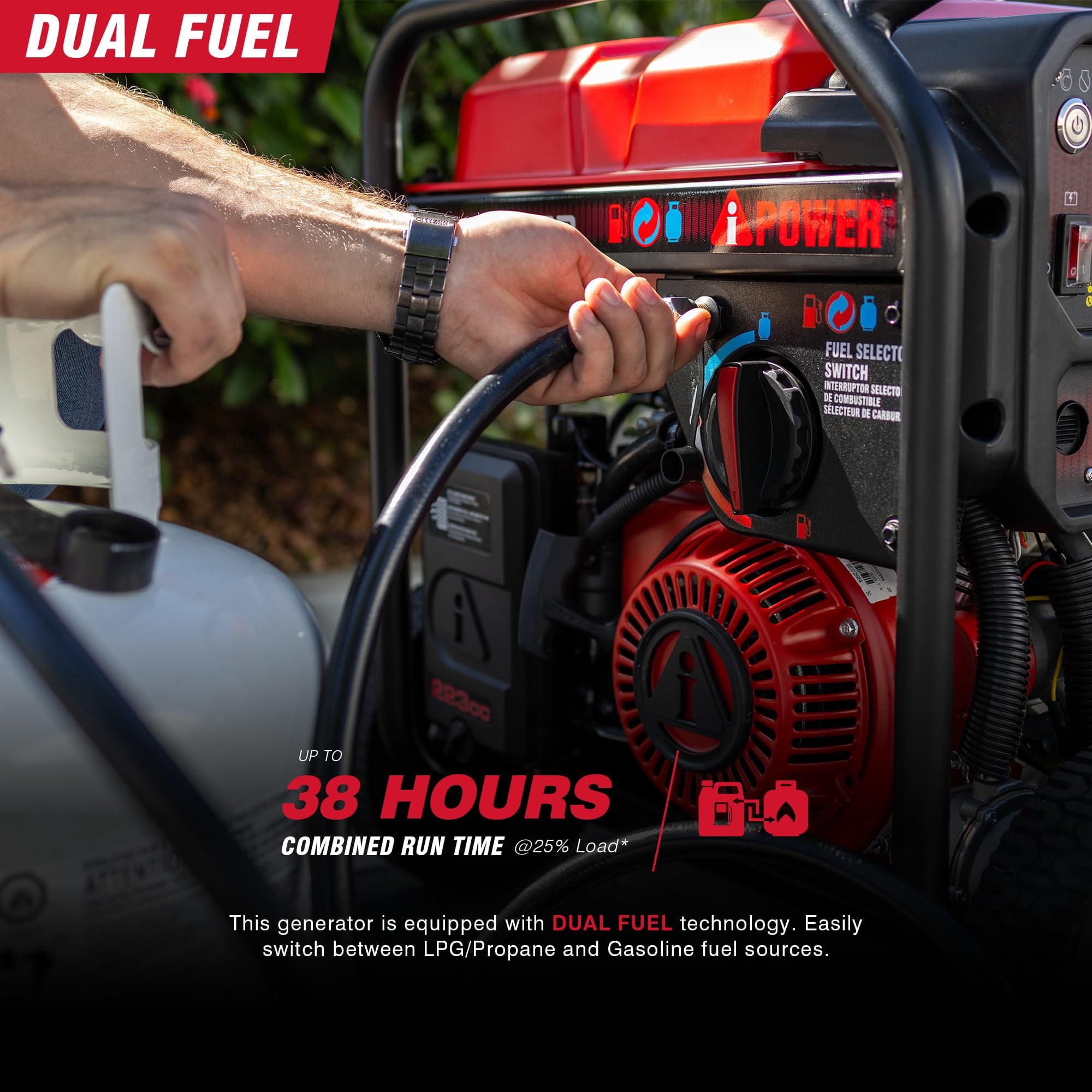 A-iPower 5000 Watts Recoil Start Dual Fuel Portable Generator with CO Sensor, 120/240V, Wheel & Handle kits