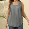 thumbnail image 4 of WAYUTE Tank Tops for Women Summer Vest Loose Pleated Square Neck Sleeveless Solid Color Curved Hem Loose Large Size Blouse Top, 4 of 7
