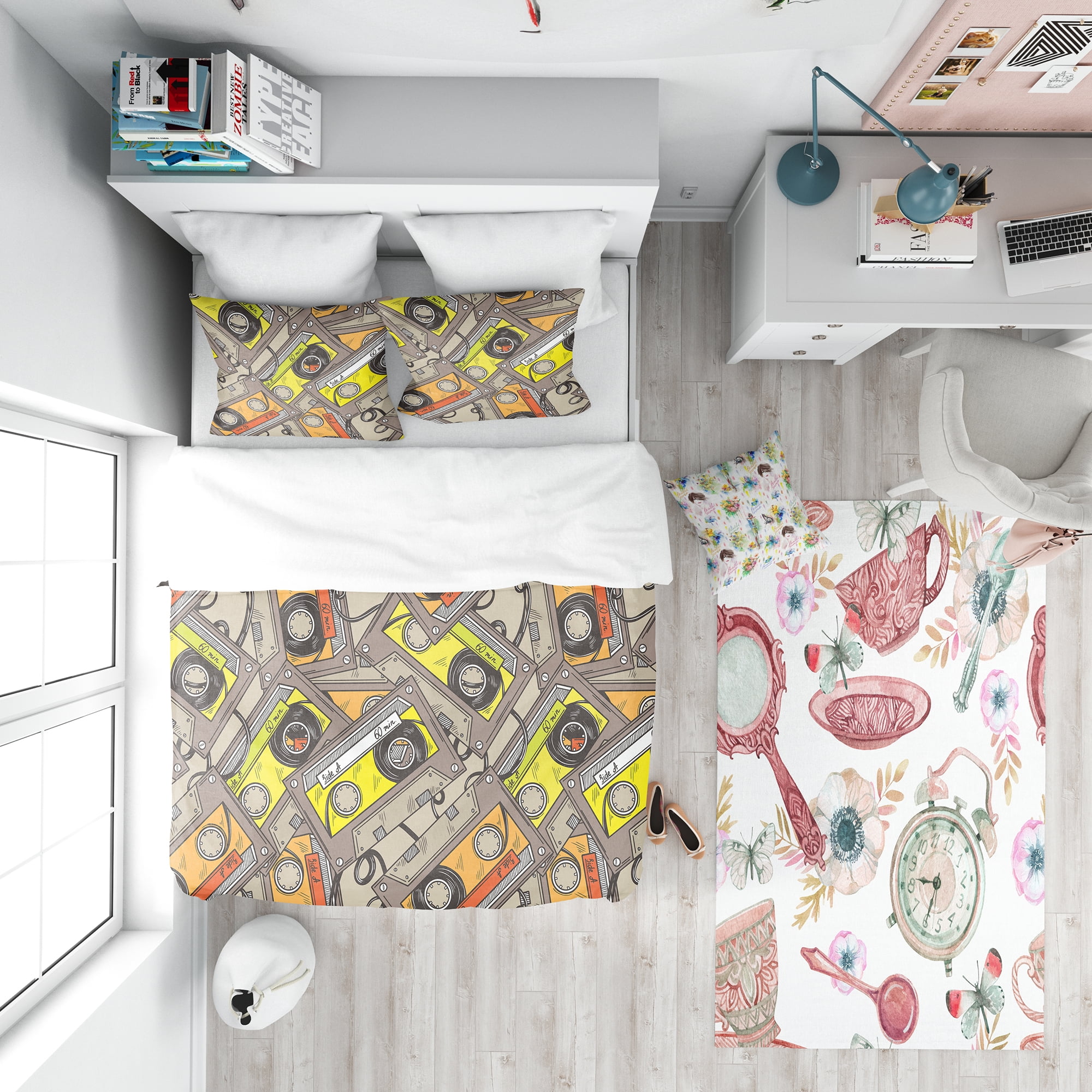 Designart 'Pattern of Vintage Audio Cassettes' Modern Teen Duvet Cover Set