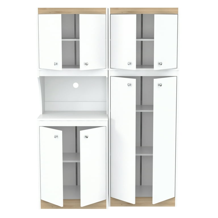 Inval Galley Laminate Kitchen Microwave Storage Cabinet, White and Oak Inval Galley Laminate Kitchen Microwave Storage Cabinet, White and Oak