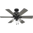 thumbnail image 1 of Restored Hunter Fan 44 inch Matte Black Ceiling Fan with Light, Reversible and WhisperWind motor, Modern Ceiling Fan with 6 Blades for Bedroom, Living Room, Kitchen (Refurbished), 1 of 7