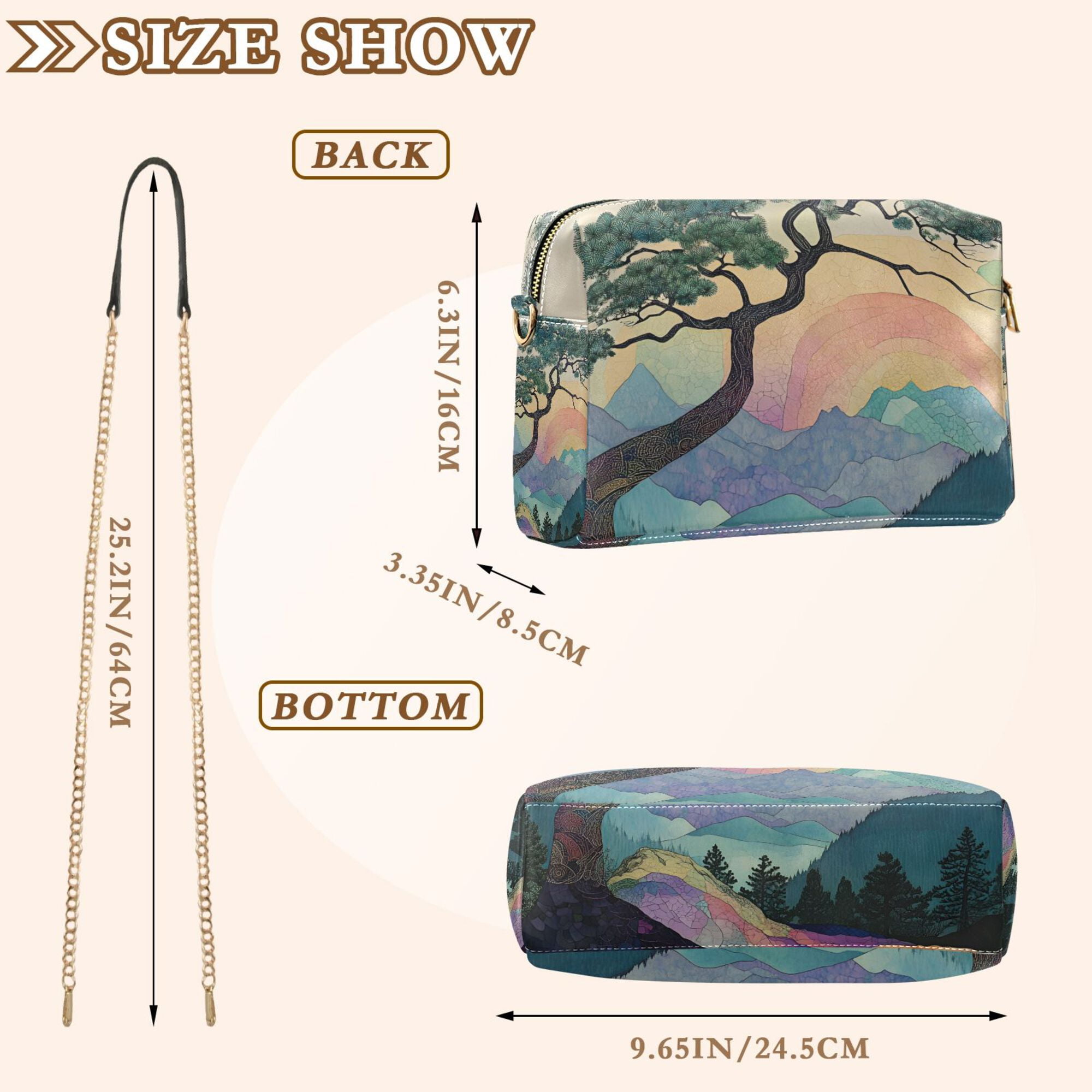FORMRS Women Crossbody Purse with Chain Strap Vegan Leather Shoulder Handbag, Pine Tree Rainbow
