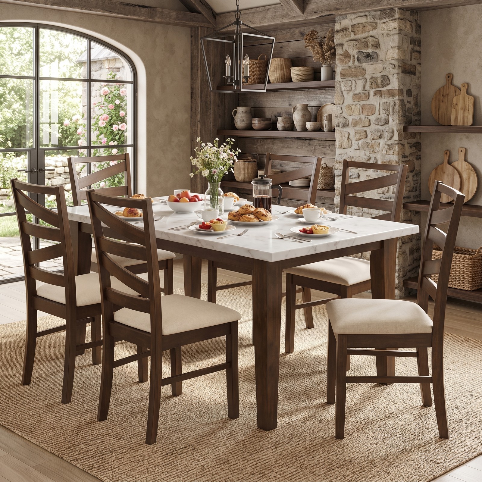 Furnibear Dining Chairs Set of 2, Upholstered Linen Fabric Farmhouse Kitchen Chairs with Tall Backrests and Rubber Wood Frames, 330 lbs Capacity Side Chairs for, Brown