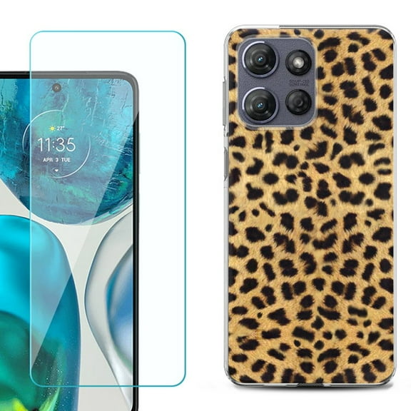 For Motorola Moto G Power 5G 2025 Phone Case Cover with Tempered Glass Screen Protector, by OneToughShield - Cheetah Gold/Black