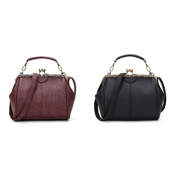 REOFLYUP Black PU Shoulder Tote Bag Elegant Retro Crossbody Handbag for Weddings and Evening Events