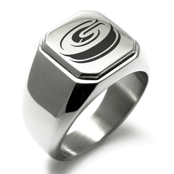 Stainless Steel Letter G Initial 3D Monogram Engraved Engraved Square Flat Top Biker Style Polished Signet Ring