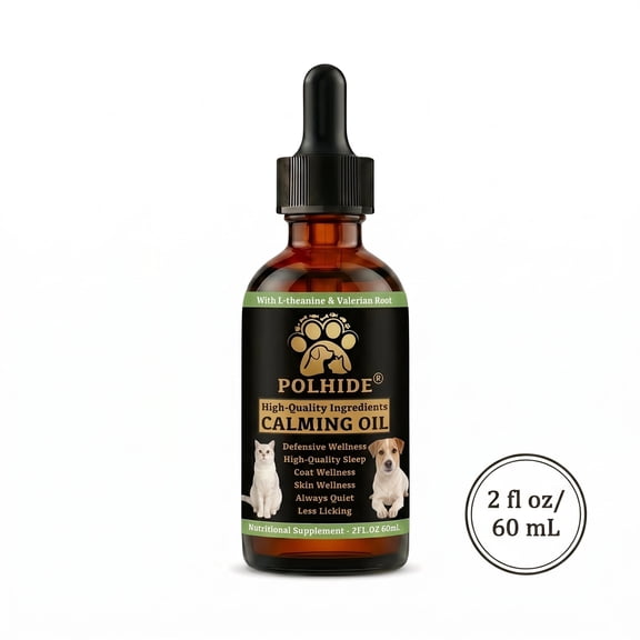 POLHIDE Calming Oil Dog and Cat Calming Supplement, L-Theanine & Melatonin Liquid Drops, 2 fl oz