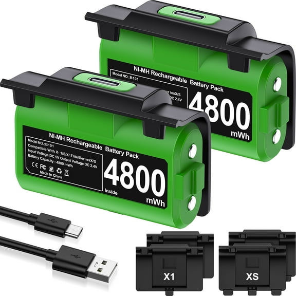 Xbox Controller Battery Pack for Xbox,2 x 4800mWh Xbox Rechargeable Battery Pack for Xbox One/S/X/Elite Controllers