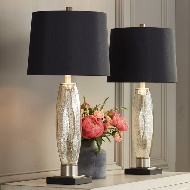 Regency Hill Modern Table Lamps Set Of 2 Mercury Glass Black Drum Shade For Living Room Family Bedroom Bedside Nightstand Com Regency Hill Modern Table Lamps Set Of, Black Drum Shade For Table Lamp