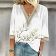 thumbnail image 2 of LEAVINGSUO Long Sleeve Shirts for Women, Fall Womens Tops Fashion Women's Summer V-Neck 3/4 Sleeve Print Casual T-Shirt Blouse, 2 of 5