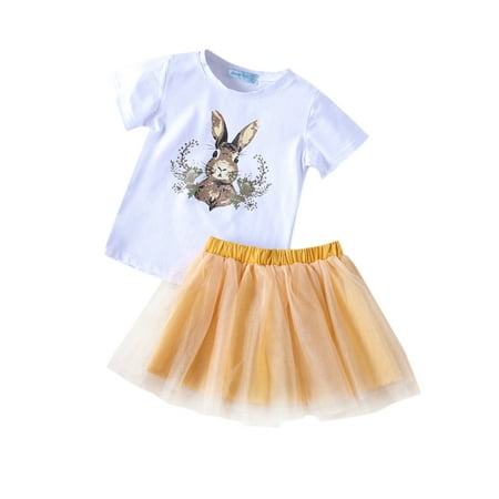 

GuliriFei Kids Girls Short Sleeve Animal Print T Shirts Tops+Lace Tutu Skirts Set