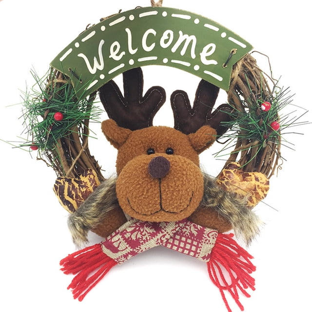 Navidad De Madera Con Papá Noel, Muñeco De Nieve, Alce, Puerta De Muñeca, Corona De Ratán Colgante Para Decoraciones Navideñas sonducket HA044553-04