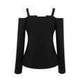 thumbnail image 5 of Fesfesfes Women Tops V-neck Long Sleeve Straped Tops Lace Splicing Polluver Blouse Tops, 5 of 9