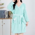 thumbnail image 3 of Kaemgyyd Robes for Women Fluffy Fuzzy V Neck Bath Robe Knee Length Bathrobe Bow Front Ladies Outfits（Mint Green,One Size）, 3 of 7