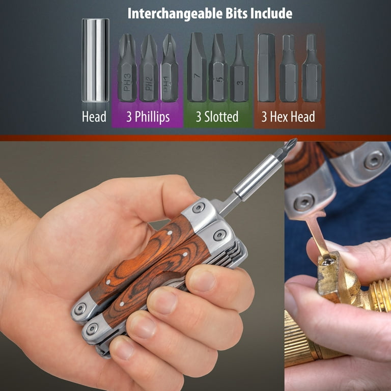 Maxam Wood Handle Stainless Steel Multi-Function Pocket Knife