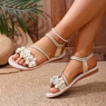 thumbnail image 6 of YTCAMLO Glitter Flat Sandals for Women, Casual Open Toe Floral Strappy Sandals with Ankle Strap, Travel Vacation Wedding Shoes, 6 of 9
