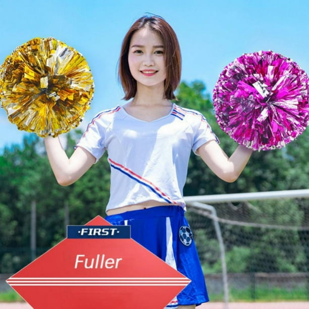 2 Pack Cheerleading Pom Poms Double Hole Handle for Team Sports