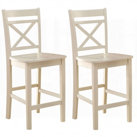 Cream Cross Back Counter Height Dining Chairs (Set of 2) - Solid Wood with Footrest