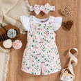 thumbnail image 2 of TOWED22 Toddler Baby Girl Floral Print Overalls Shorts with Pocket Suspender Trousers Cute Summer Clothing Outfit with Headband(Pink,18-24 M), 2 of 9
