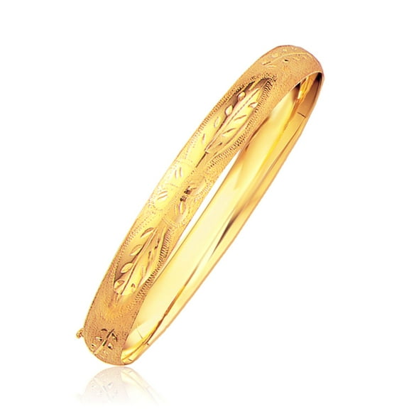 Classic Floral Carved Bangle in 14k Yellow Gold (8.0mm) 7 in