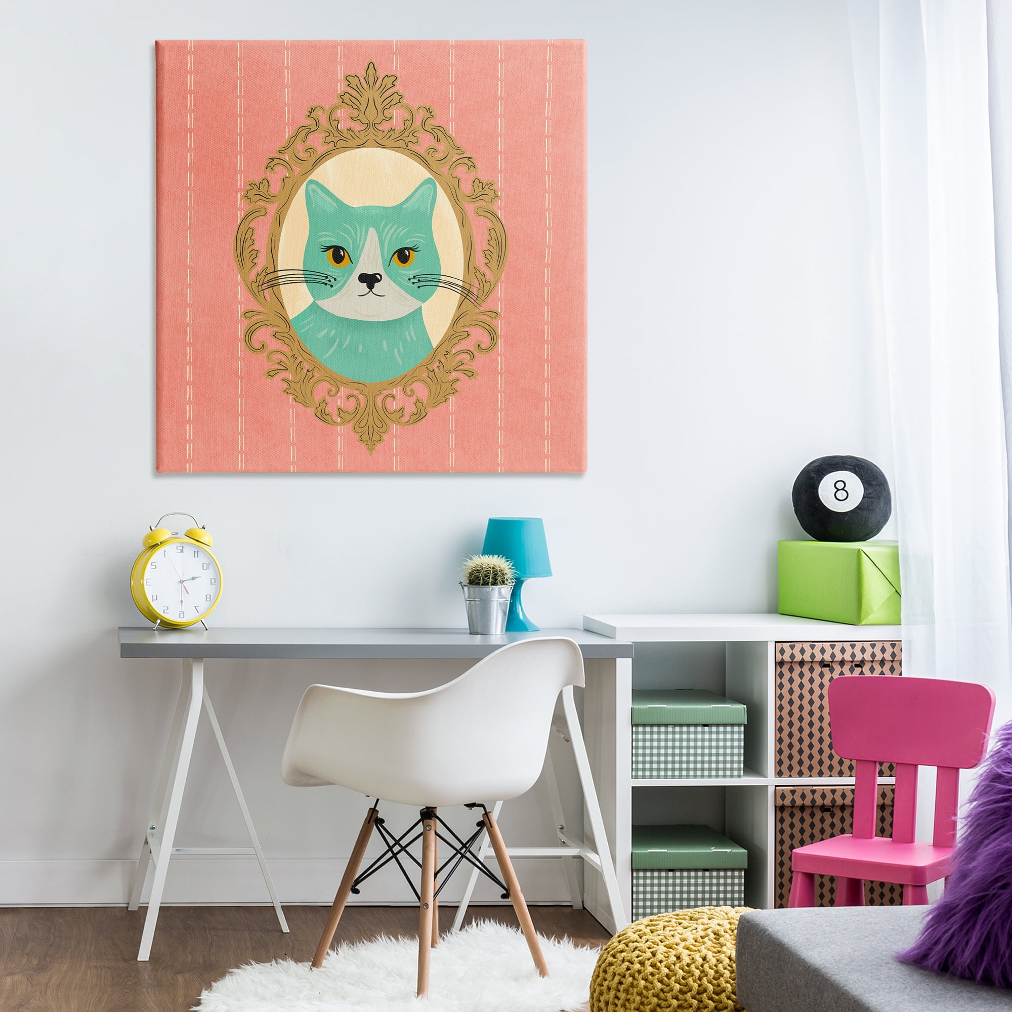 Stupell Industries Green Cat Portrait Animals Painting Wrapped Canvas Art Print Wall Art, 36 x 36