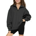 thumbnail image 2 of JTSRKL Girls' 1/4 Zipper Sweatshirts Lightweight Casual Oversized Long Sleeve Pullover Tops Cute Kids Teens Half Zipper Lapel V Neck Hoodie Sweater Black 11-12 Years, 2 of 8
