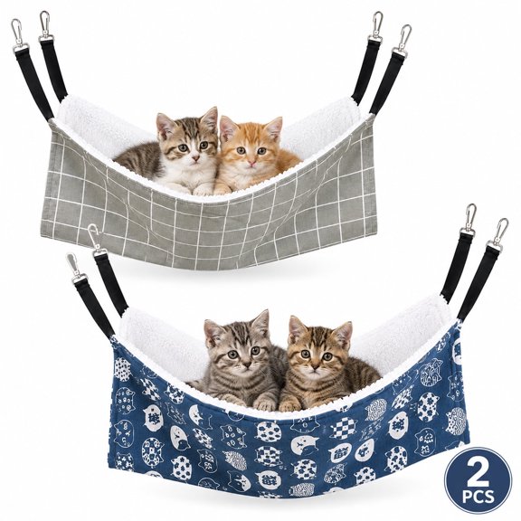 Reversible Cat Hammock for Cage - Adjustable Animal Bed for Cats,Ferrets,Rabbits,and Puppies,2 Pcs