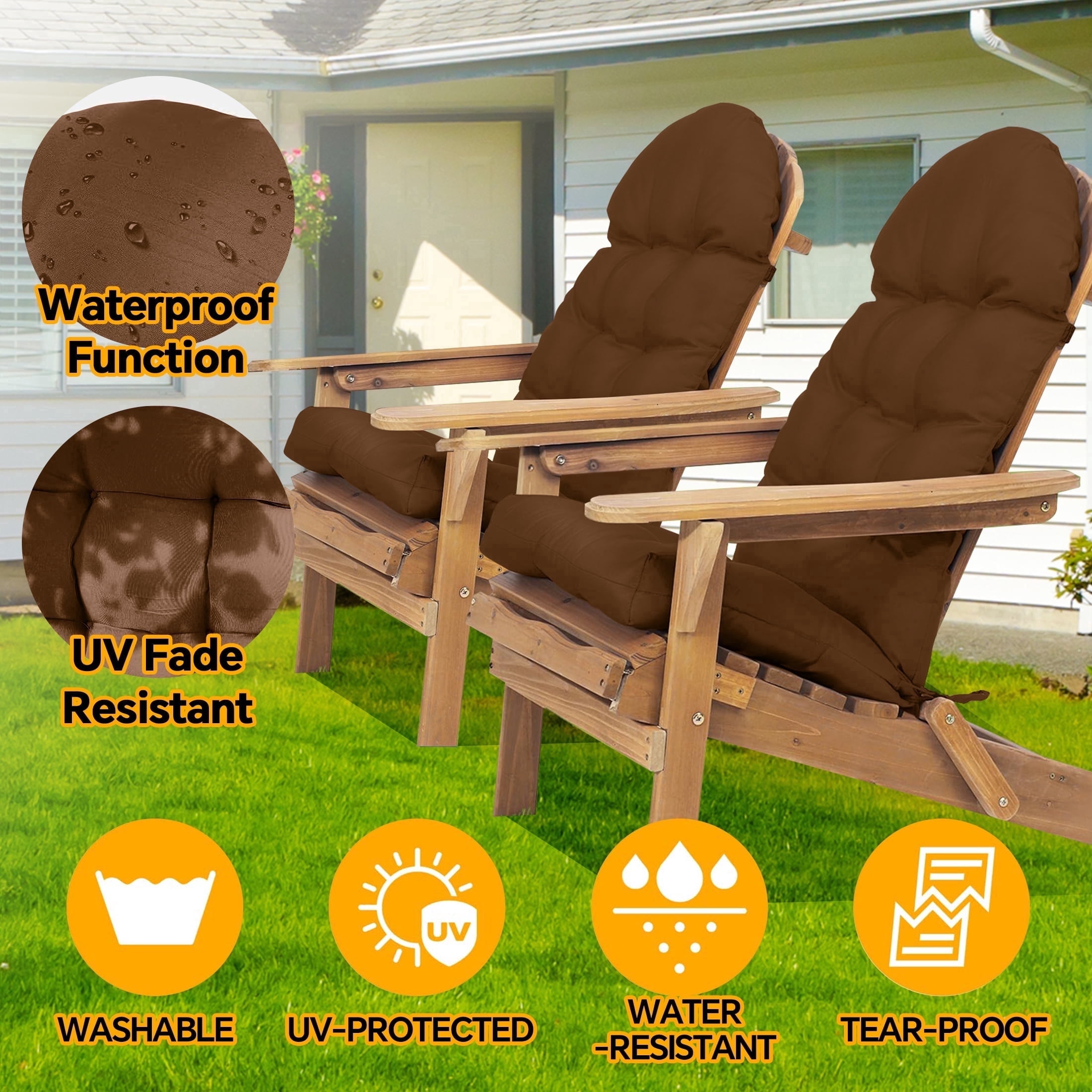 HioHa Adirondack Chair Cushion Set of 2, 49x20 Inch Waterproof UV-Protected Outdoor Patio Cushion