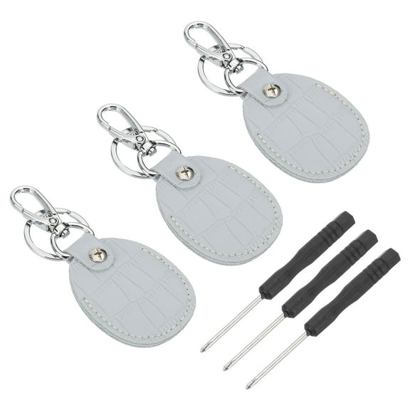 Uxcell Leather Key Fob, 3 Pcs Genuine Leather Key Cover RFID Key Fob Protector Air Tag Holder Keychain Case with Key Ring & Screwdriver for Car Key ID Key Cards Light Blue