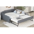 thumbnail image 4 of Kidkapers Grey Upholstered Daybed with Trundle, Bedroom Living Room Sanctuary, USB Charging Ports, Adjustable Trundle, Slat Support, No Box Spring Required, 4 of 5