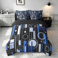 thumbnail image 3 of Manfei Contemporary Abstract King Bedding, Geometric Circle Rectangle King Bed in a Bag, Blue and Black, Black Reversible 7-Piece, 3 of 6