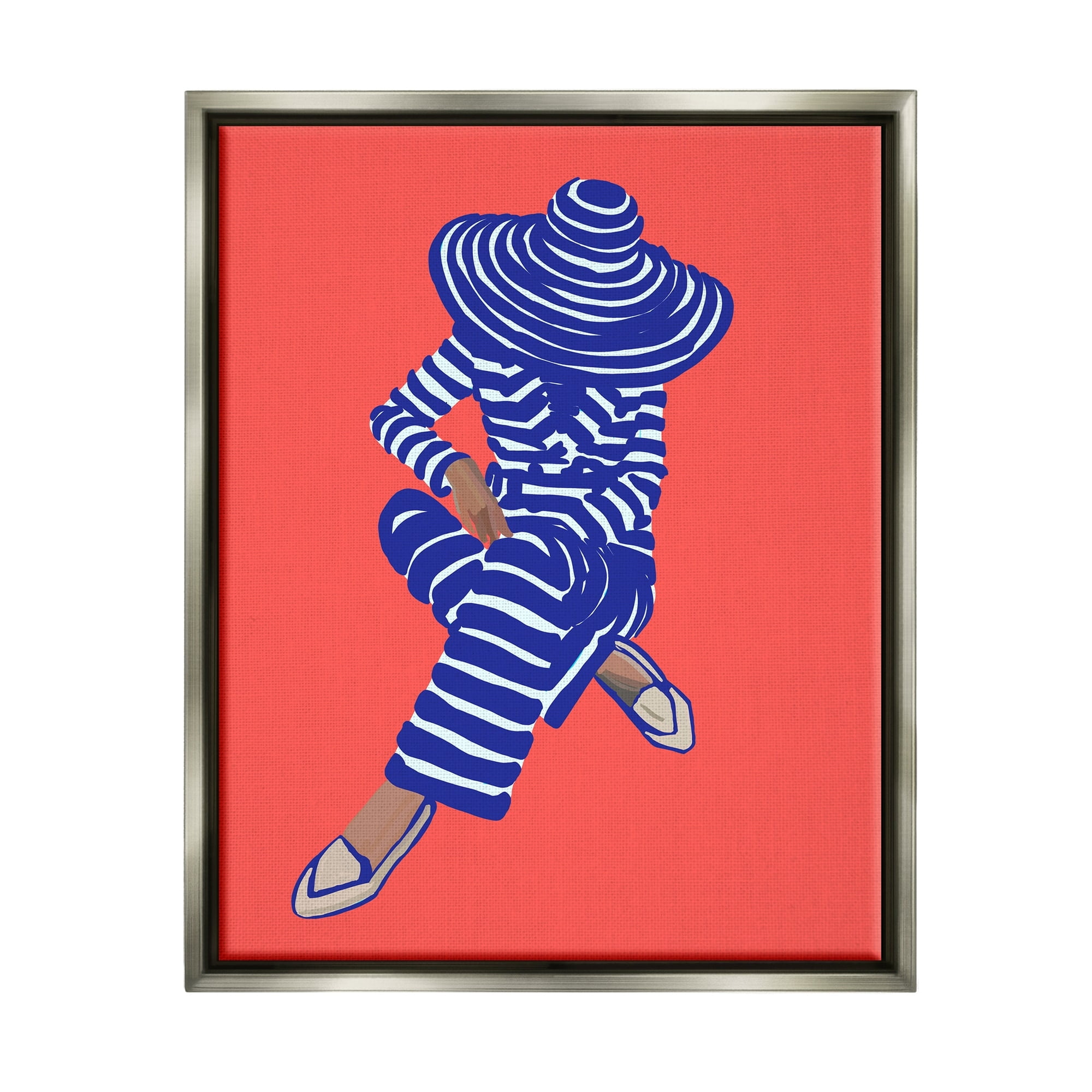 Stupell Industries Pop Style Stripes Pattern Upscale Trendy Fashion Girl Graphic Art Luster Gray Floating Framed Canvas Print Wall Art, Design by Amelia Noyes