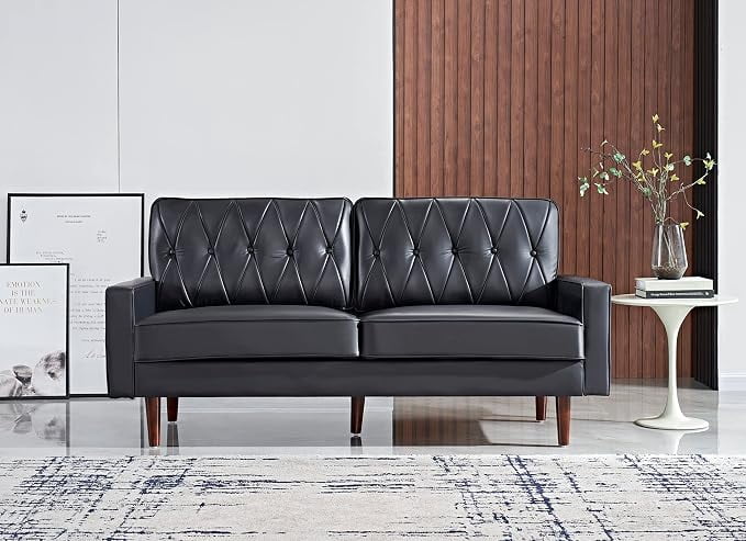 US Pride Modern Style Faux Leather Loveseat with Elegant Round Tapered Legs