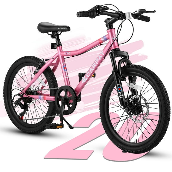 Xlluproid 20 Inch Kids' Bike,Boys Girls Mountain Bike Ages 6-12,7 Speed Teenager Children Kids' Bicycles,Front Suspension Disc Brake Rear V-Brake,High Steel Frame,Pink