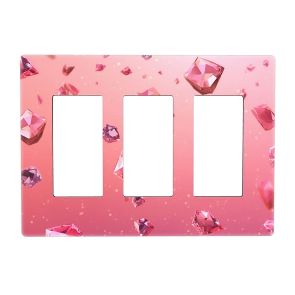 Pink Crystal Falling Switch Cover Decorative Wall Plate 3-Gang Screwless Standard Size