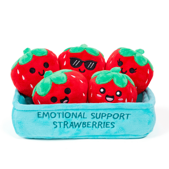 Emotional Support Pals Strawberries, 5 Strawberry Plush Toys with Carrying Basket, Cute Food Plush Gift Set