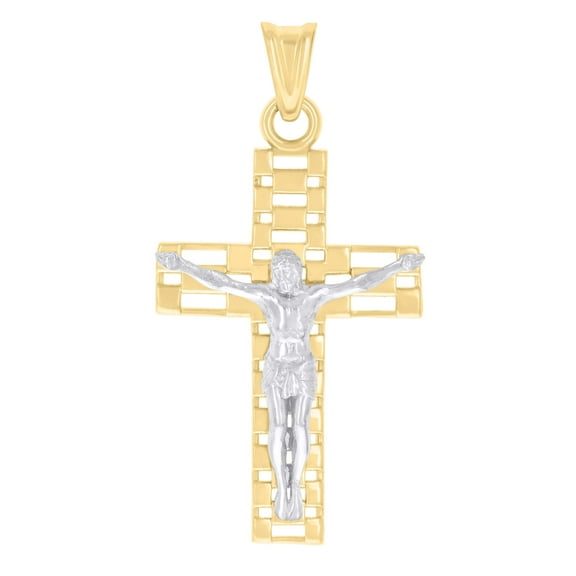 14k Two-tone Gold Mens Crucifix Cross Religious Charm Pendant