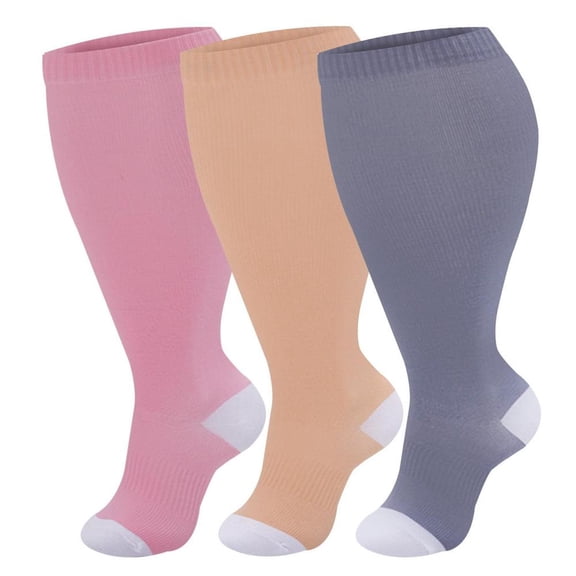 Firefly Hope 3XL Black Plus Size Wide Calf Compression Socks for Women, Circulation Support Stockings, 3 Pair, T18