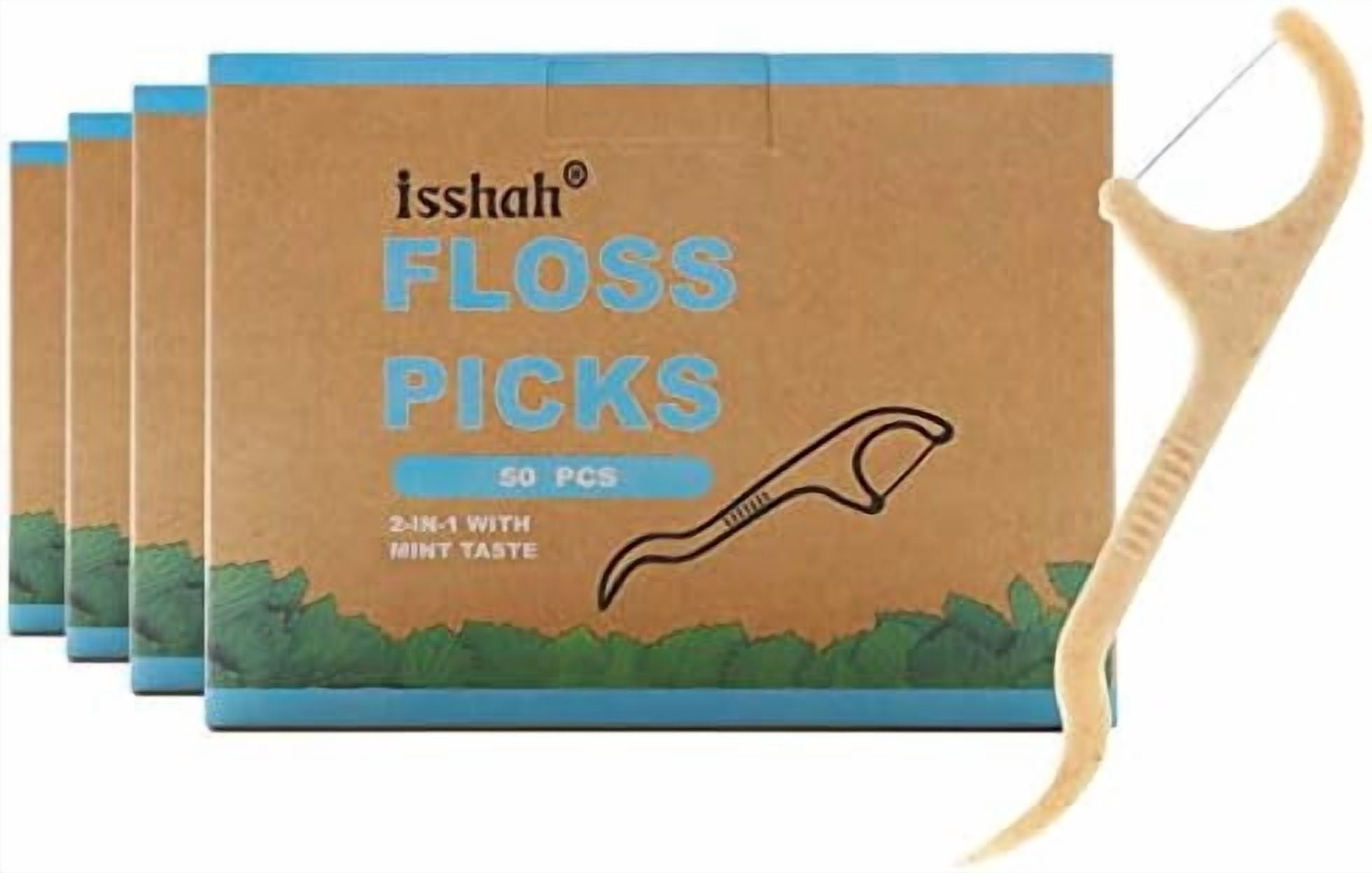 Natural Dental Floss Picks - 200 Count - PETA Approved, BPA Free, Vegan, Sustainable, Eco Friendly, Natural Dental Flossers by (Mint)