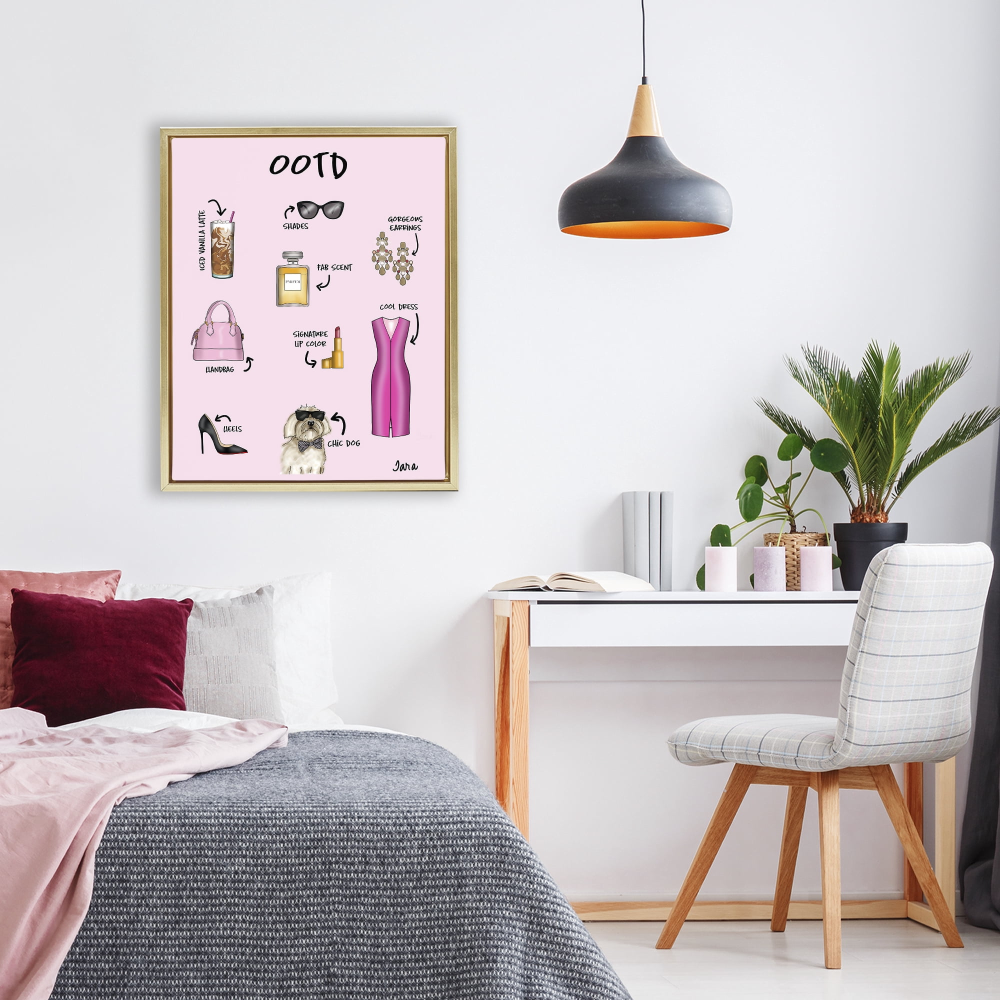 Stupell Industries Feminine Glam Outfit of the Day Gold Framed Floater Canvas Wall Art, design by Tara Boone